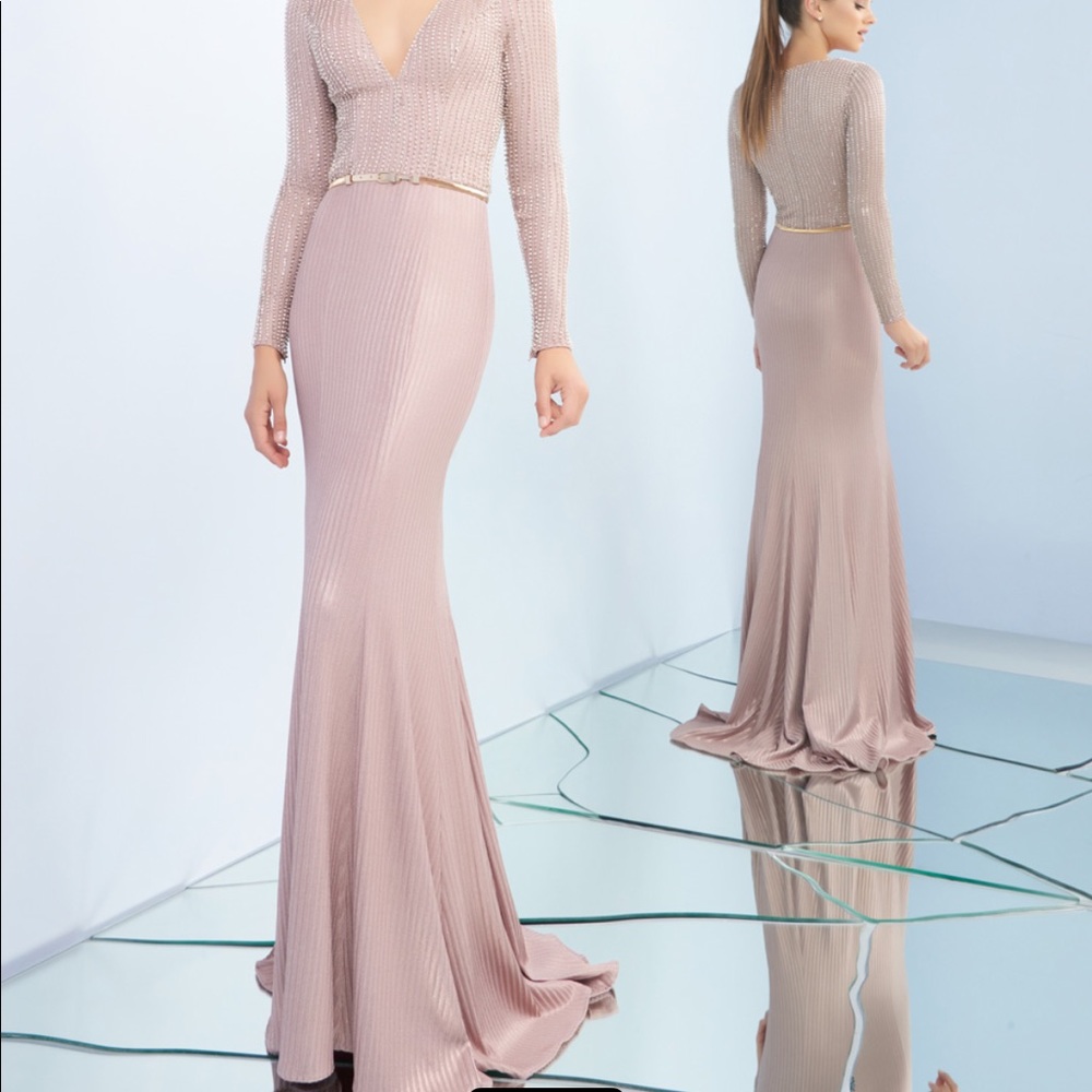 SOLD Mac Duggal Ieena gown pink long sleeve size 6